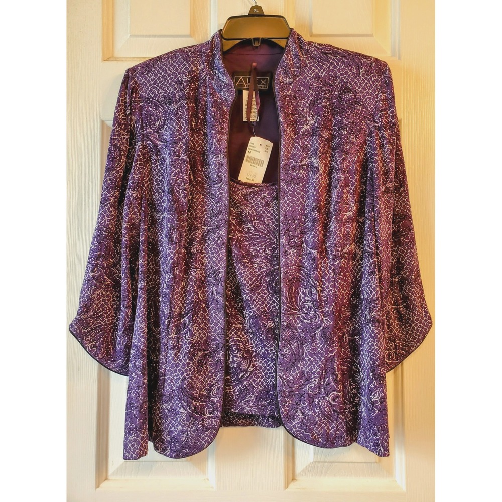 NWT ALEX‎ Evening Womens M Midnight Orchid Sequined Party Cruise Jacket Tank Set